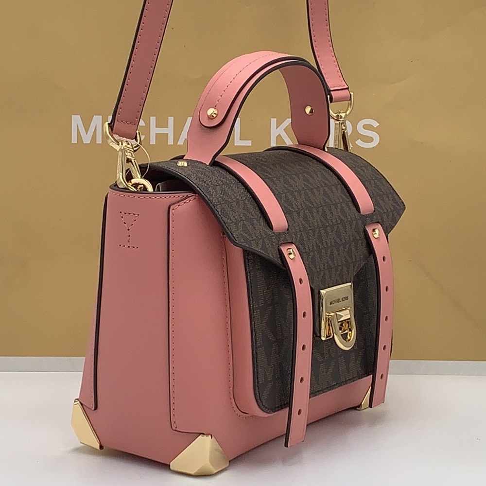 MICHAEL KORS
Manhattan Medium Leather and Logo Satchel PRIMROSE/ BROWN SIGNATURE - Picture 3 of 15